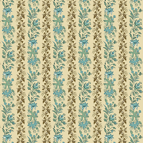 Rochester by Di Ford Hall Teal Peacock Vining Floral Stripe
