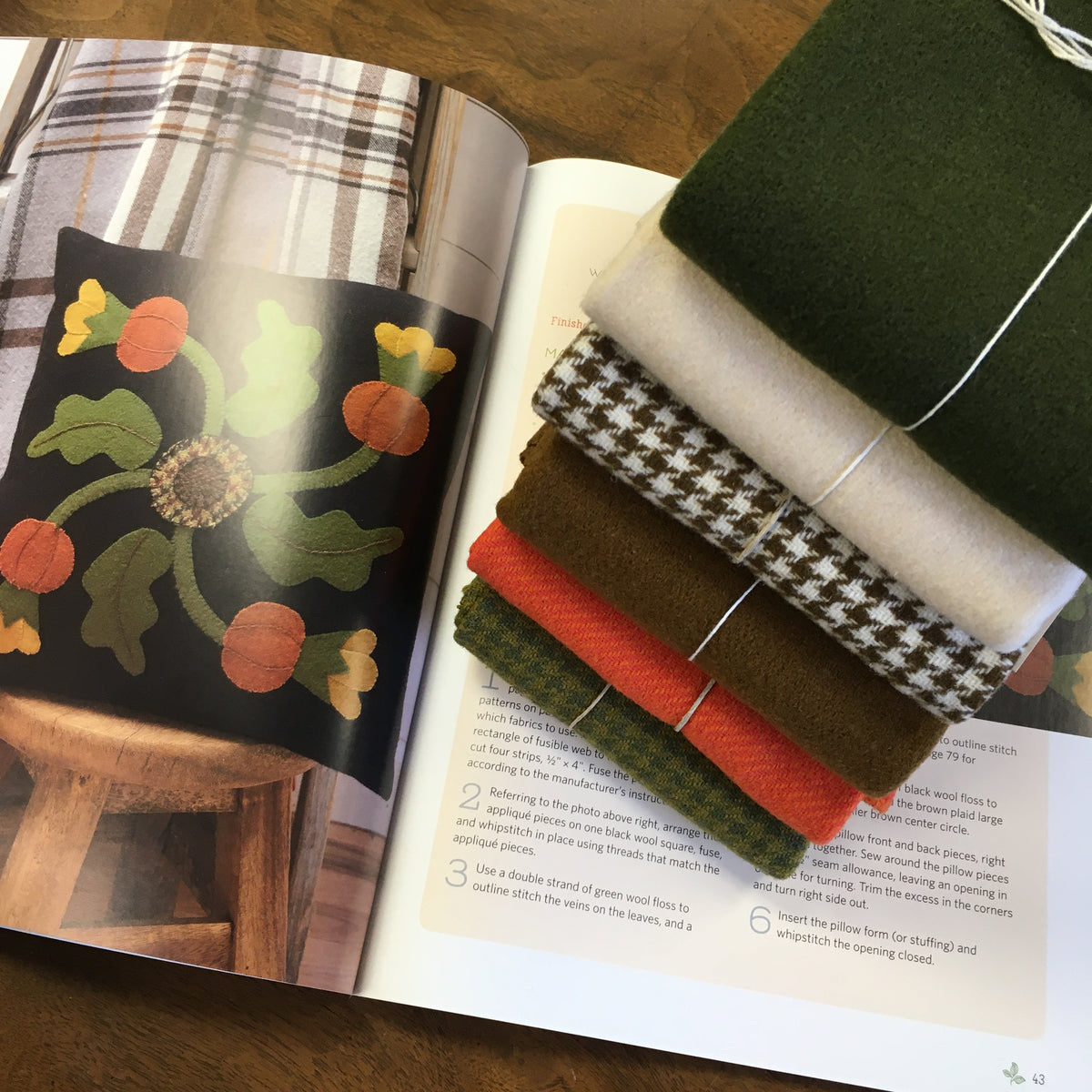 Wool and Wool Blend Fat Quarter Stack of 6 Harvest Hues Two Thimbles