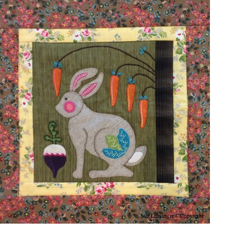 Rabbit Rosalie Wool Appliqué pattern by Suz Litzsinger