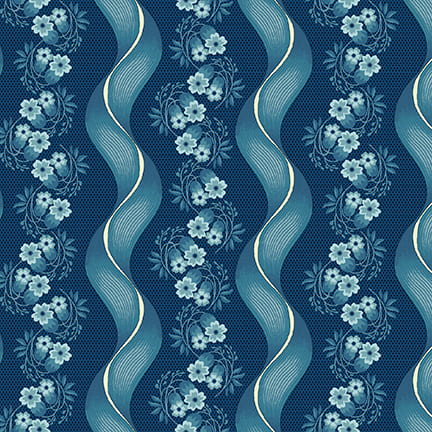 Bucklebury Chintz Prussian Blue Serpentine Vines by Michelle Yeo