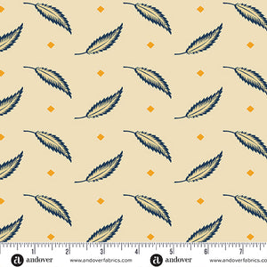 Indigo Cheddar II Cream Tossed Leaves from Andover Fabrics