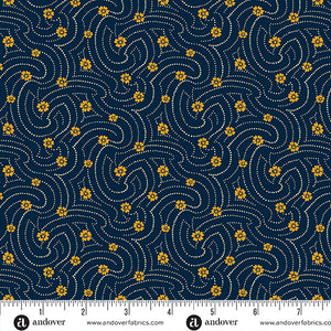 Indigo Cheddar II Indigo Swirly Dots from Andover Fabrics