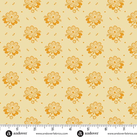 Indigo Cheddar II Cream Picotage Floral from Andover Fabrics