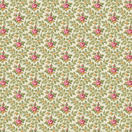 French Mill by Andover Fabrics White Wallpaper Roses