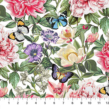 Botanica from Northcott Floral Digital White BOLT END 3 YARDS + 8 INCHES