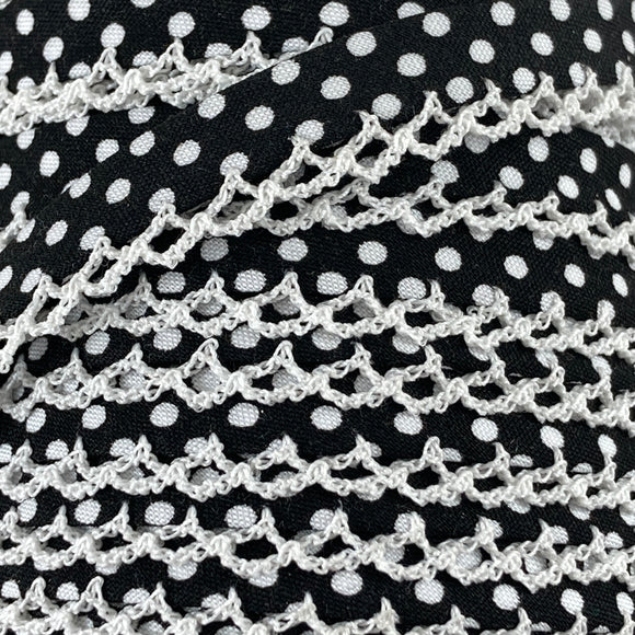 Double Fold Crochet Edge Bias Tape trim by the yard Black with white dot and edge