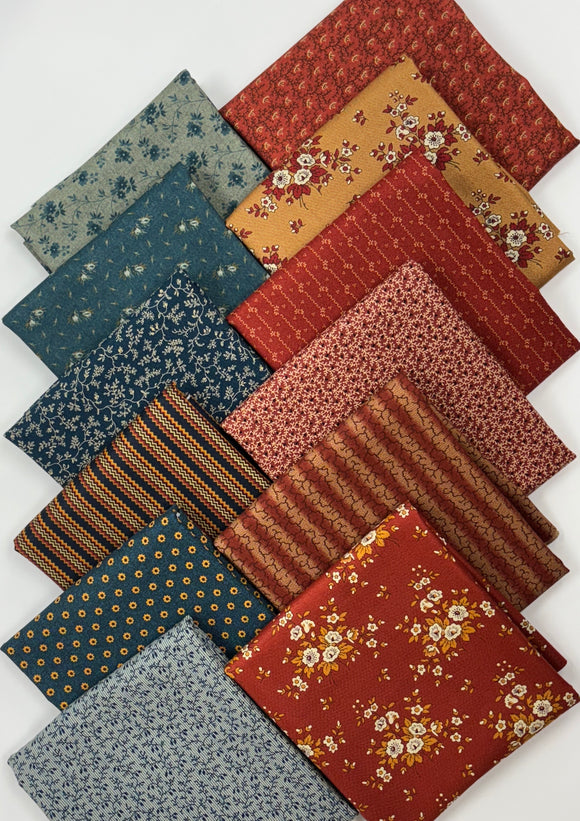 Rusty Red & Blue Bundle of 12 fat quarters