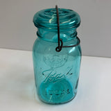 Vintage Blue Glass Ball Jar with Bicentennial Commerative USED