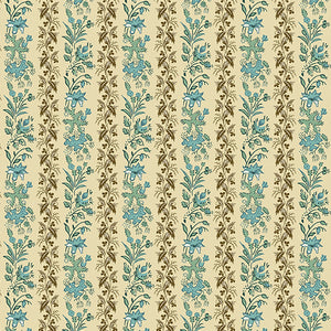 Rochester by Di Ford Hall Teal Peacock Vining Floral Stripe