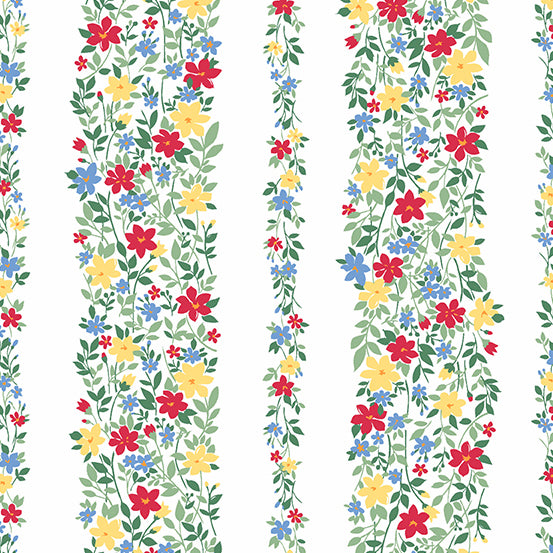 Strawberry Jam White Floral Stripe from Andover BOLT END 5 Yards + 8 Inches