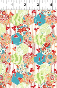 Garden Delights Coral Hexagon from In the Beginning Fabrics BOLT END 2 YARDS + 32 INCHES