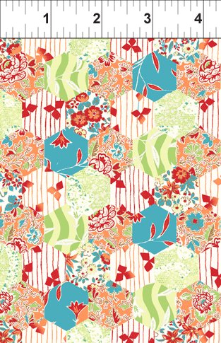 Garden Delights Coral Hexagon from In the Beginning Fabrics BOLT END 2 YARDS + 32 INCHES