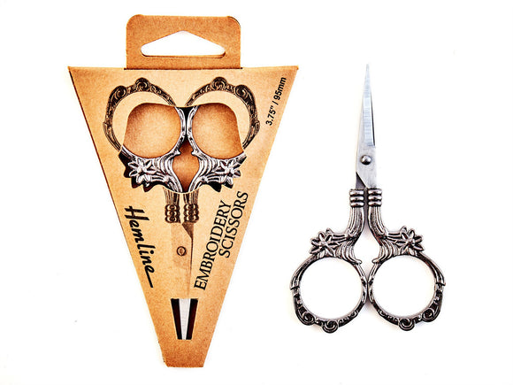 Floral Design Embroidery Scissors, Gun Black Metal finish