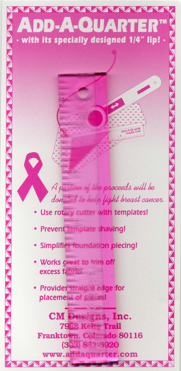 Add A-Quarter Ruler 1in x 6in Pink For Breast Cancer Awareness
