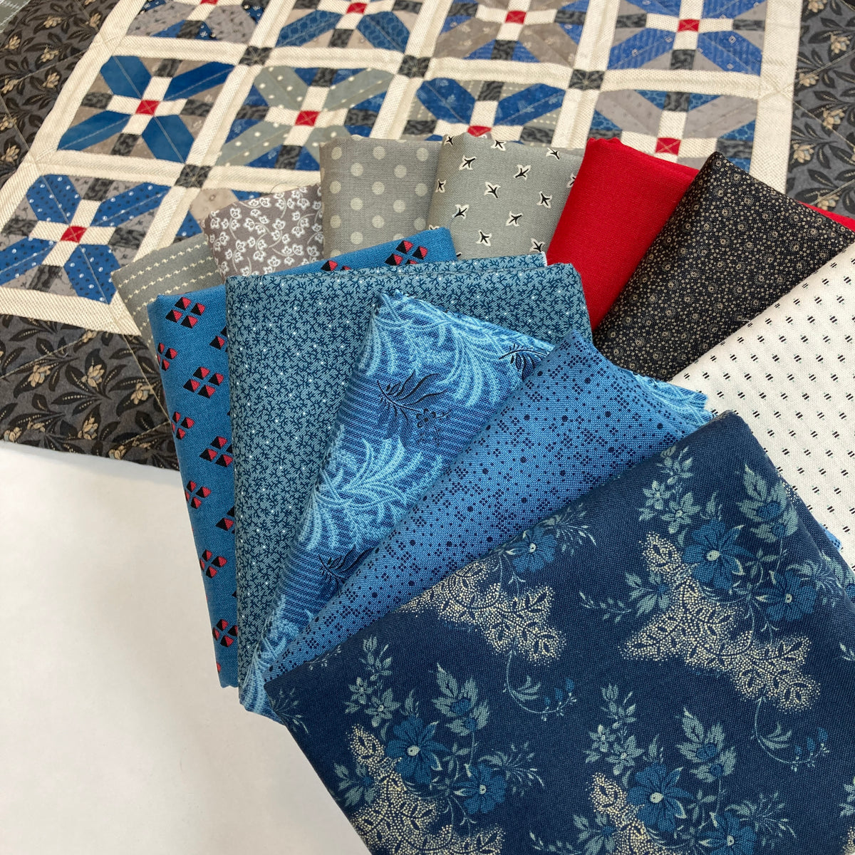 Quarter Stack Color Blue & Gray Fat Quarter Stack of 12 Fat Quarters – Two Thimbles