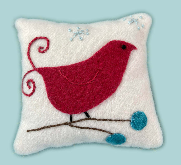 Redbird Wool Pin Cushion Kit or Pattern by Finch & Leigh